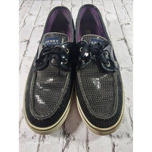 Sperry Top-Sider Womens SIZE 10M Black Sequin Glitter Boat Shoes
